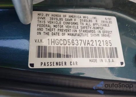 1997 Honda Accord Lx from USA, damaged, VIN 1HGCD5637VA212185